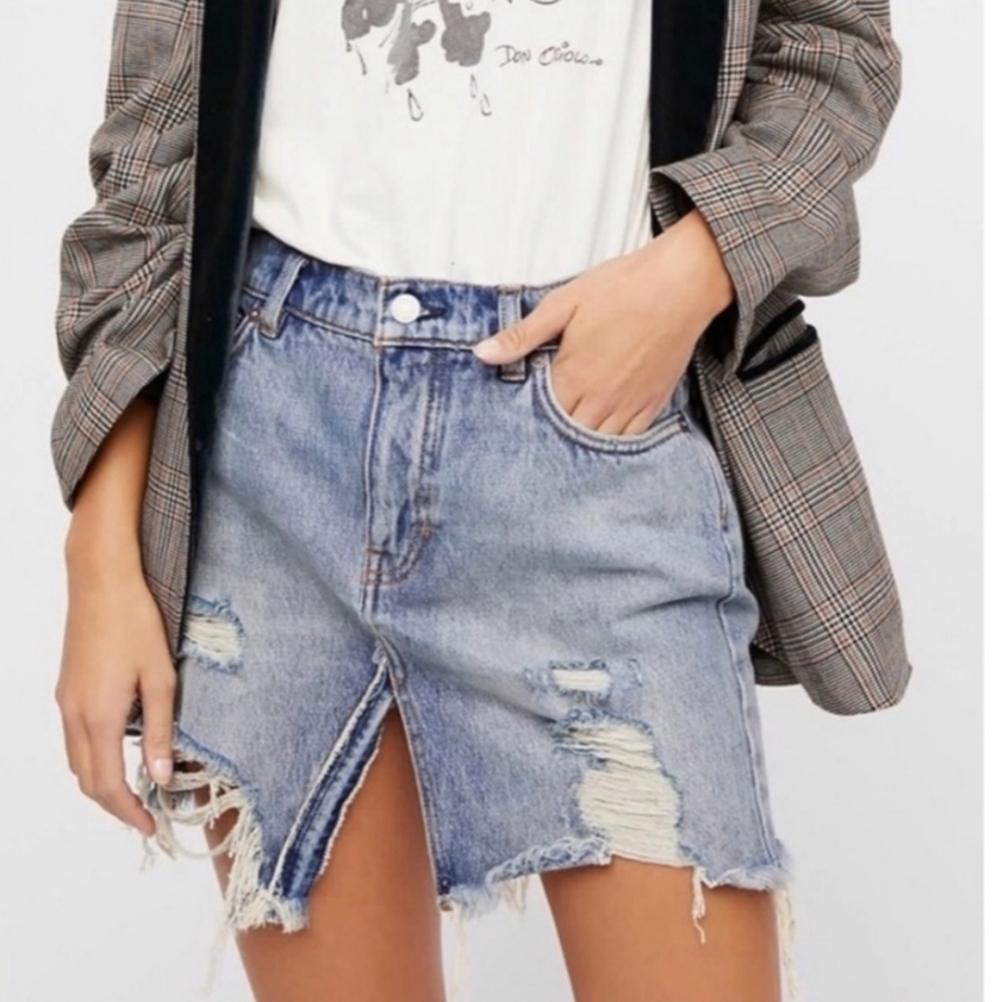Free People Distressed Denim Skirt